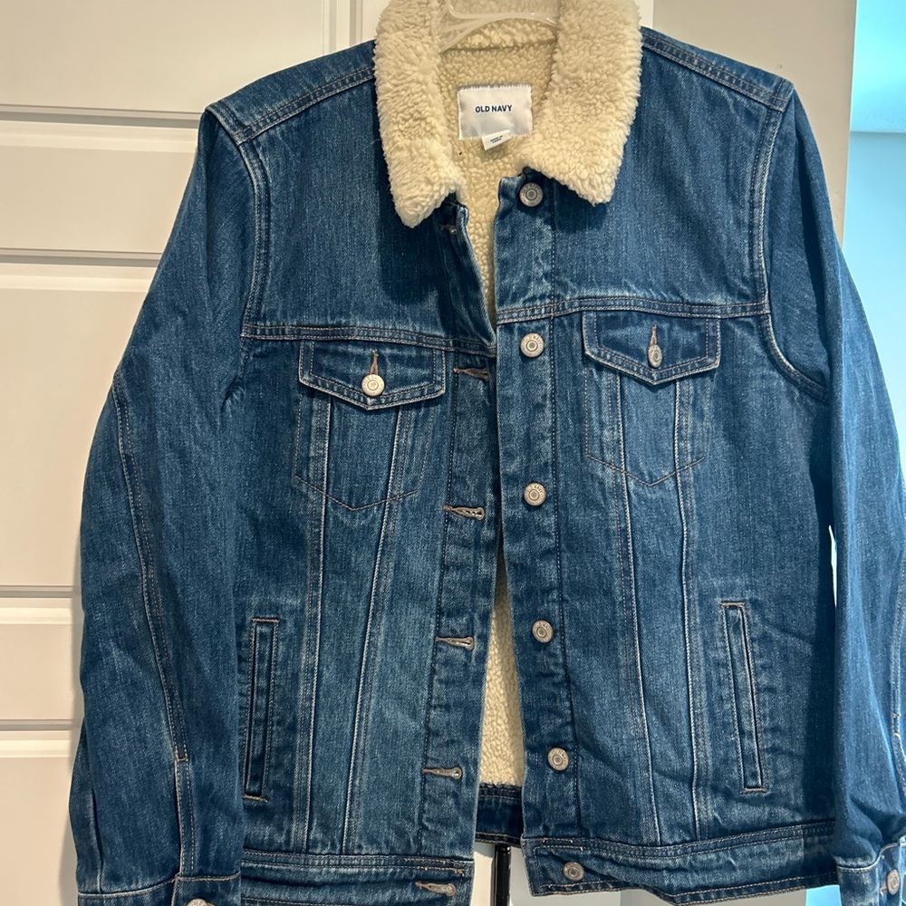 Old Navy Denim Jacket with Sherpa Collar size large